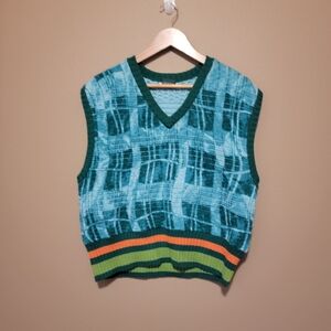 Kenar Green and Blue Knit Sweater Vest